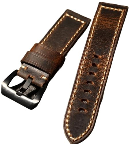 MCNVNEFSAW Klockarmband i äkta läder i Tough Guy-stil, 20 21 22 23 24 26 mm, herrarmband i läder, oklippt vintageläder klockarmband(Brack buckle,26mm)