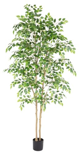 Zvezvia Konstgjorda växter inomhus, 180 cm ficus konstgjort grönt träd stor falsk inomhusväxt idealisk heminredning för sovrum kök vardagsrum kontor balkong