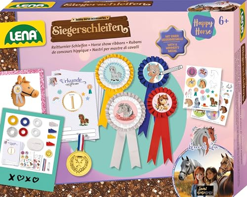 Lena Set fai da te Happy Horse con 4 rosette, medaglia, feltro glitterato e modelli di certificato, regalo per bambini dai 6 anni in su