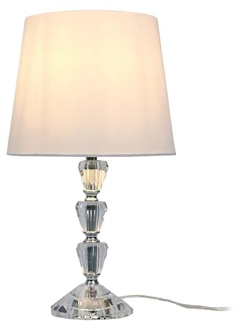 Relaxdays Lampada da Tavolo in Vetro e Tessuto, E27, 40,5x23x23cm, Design Cristallo Bianca