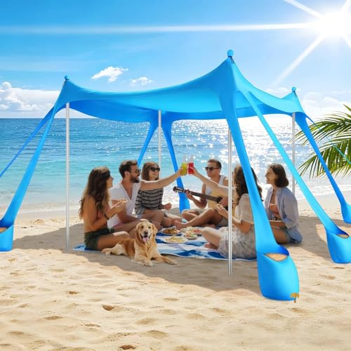 Strandzelt UPF 50+ 3 x 3m Pop-Up Strandvordach für Campingausflüge & Angeln