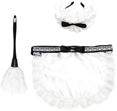 Lot de 3 jeux de rôle, accessoires pour femme de ménage, pièces de style de costume, ensemble de tablier, bandeau et plumeau avec style traditionnel | Kit de costumes de femme de chambre 3 pièces