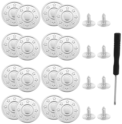 16 styck jeansknappar, 20 mm silver byxknappar, sömfria knappar, ersättningsknappar, justerbara jeansknappar för byxor, avtagbara metallbyxknappar, justerbart knappsats