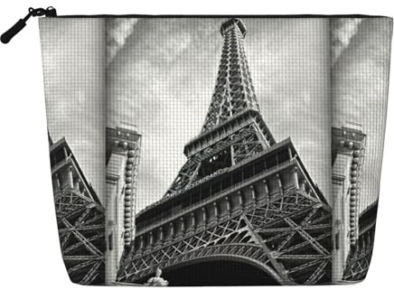 Eiffel Tower 3 Zippered Cosmetic Bag Large Capacity, Fake Hemp Travel Pouch Daily Use Women's Organizer