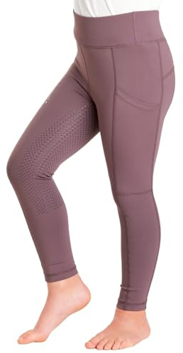 Harry Hall Kids Everyday Riding Tights – Full Seat Grip, High Waist, Phone Pockets, 4‑Way Stretch Leggings Plum