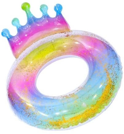Vistnale Galleggiante per Piscina per Adulti | Anello da Nuoto Piscina Gonfiabile Colorata con Glitter Galleggiante con Corona per Bambini Adulti 90 cm