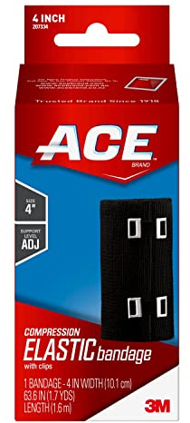 ACE 4 Inch Elastic Bandage with with Clips, Black, Great for Leg, Shoulder and More, 1 Count
