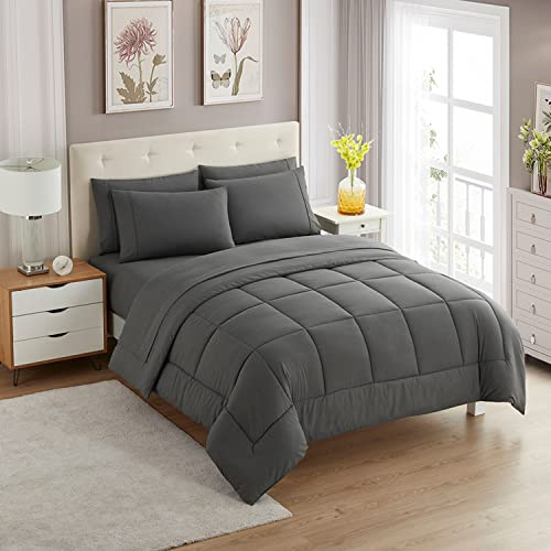 Sweet Home Collection Ultra Soft Down Alternative Set & Luxurious Bed Sheets, Polyester, Gray, Full