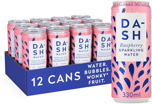 DASH 12x Eaux pétillantes aromatisées à la framboise. sans Sucre, sans Édulcorant, sans calories – Infusées avec des Fruits rejetés (12x330ml)
