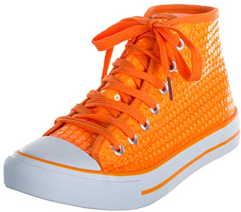 Brandsseller Damen Glitzer Sneaker Pailletten Halbhoch Damenschnürer Damenboots Orange 40 (39 CN)