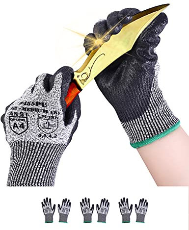 Donfri Cut Resistant Gloves High Performance Level 5 Protection Safety Work Gloves for Men Comfortable PU Coated Palm Cut Proof Gloves Gardening Food Grade Non-slip Machine Washable (M, 3)