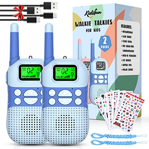 Kidsfun Walkie Talkie Kinder, USB Wiederaufladbar Draußen Spielzeug Walki Talki mit Taschenlampe, Geschenk für Junge und Mädchen ab 3-12 Jahre, 3 Meilen Reichweite für Einkaufen, Freien, Camping