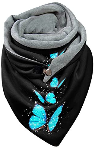 Damen Schal Winter Mit Knöpfen Frauen Kuschelig Bunt Herbst Warm Musselintuch Dreieckstuch Schwarz Blau Wollschal Seidentücher Unisex XXL Dreieck Poncho Scarf Halstücher