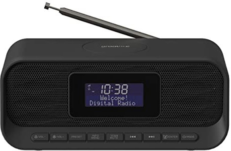 Groov-e Zeus DAB & FM Clock Radio - Dual System Alarm Clock with Bluetooth Connectivity, Wireless Charging, & USB Charging Port - LCD Display - Mains Operated - 60 Preset Stations - Black