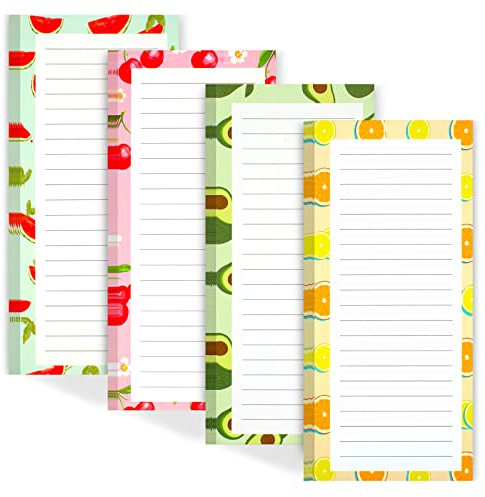 Joyberg 4-pack magnetiska anteckningsblock för kylskåp, inköpslista, magnetisk dyna för kylskåp, fruktdesign, magnetisk inköpslistdyna för kylskåp, full magnet på baksidan, 50 ark per anteckningsblock
