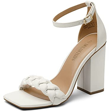 DREAM PAIRS Women's Heels For Women Braided Open Toe Ankle Strap High Block Chunky Heel Sandals Party Wedding Dress Pumps Shoes,Size 9,White,SDHS2321W