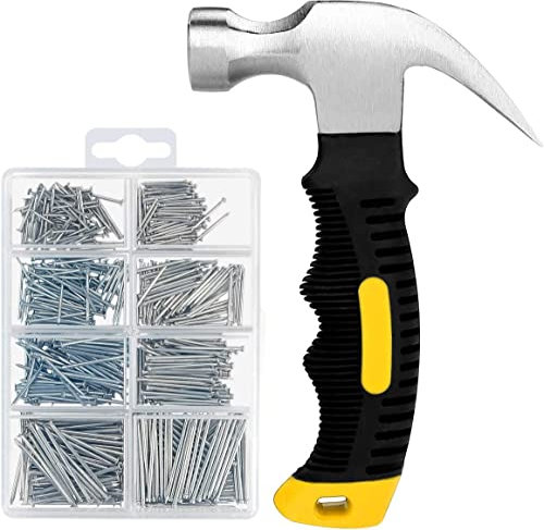 560 Stück kleine Nägel zum Aufhängen von Bildern, Sortimentsset & 325 g kleiner Hammer, Mini-Hammer-Set mit Hardware-Nägeln, 280 Wandnägel & 280 Finishing-Nägel