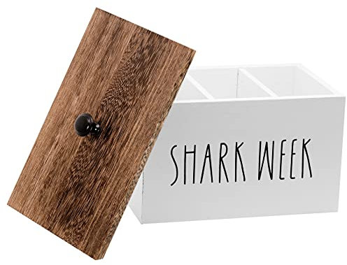 Tampon Holder for Bathroom, Farmhouse Accessories Decor Feminine Product Storage Containers, Vanity Lid Organizer Countertop Pad Dispenser Shark Week Period Toilet Wood Box