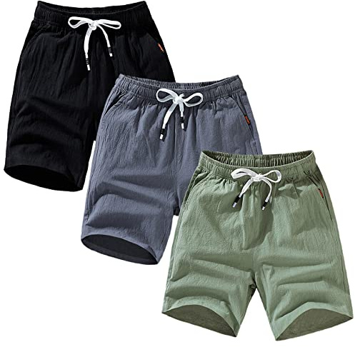 amropi Uomo Pacco da 3 Pantaloncini Sportivi Shorts Estivi Bermuda Cargo Pantaloni Corti Nero Grigio Verde,L