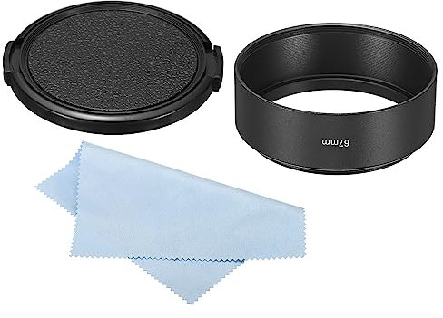 PATIKIL 67mm Lens Hood, Standard Focus Frosted Surface Anti-reflective Inside Hood with Cap and Cleaning Cloth for Camera Lens, Black for Nikon, for Fujifilm, for Pentax, for Leica