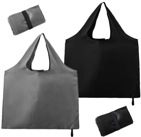 2 Stück Faltbare Einkaufstasche,56×43cm Einkaufsbeutel Faltbar Groß,Wiederverwendbare Einkaufstaschen, Große Kapazität Einkaufstaschen im Beutel,Waschbar,Faltbare Einkaufstasche Stabil,Schwarz & Grau