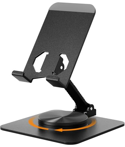 Euqvunn Stable Base Phone Stand - Height Adjustable, 360° Free Rotation Holder for All Mobile Phones & Tablets, black