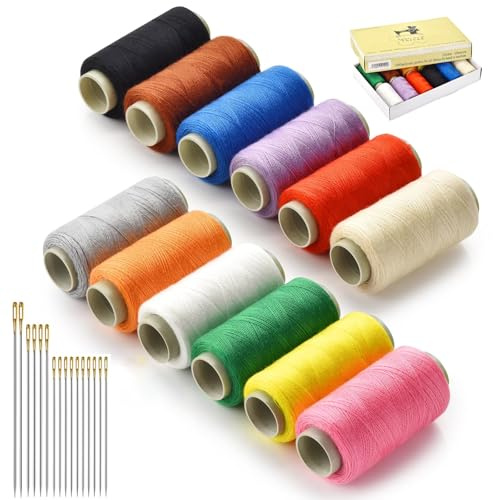 Set di fili da cucito in 12 colori, 402 bobine di filo di poliestere con set di ferri da cucito, filo di estensione dei capelli, 320 m per bobina di filo per cucito a mano e a macchina, fai da te e a