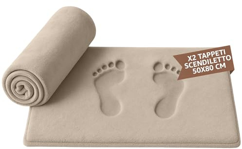 SoNiT home decor Set 2 Tappeti Scendiletto Panna 50x80 cm, Morbido per Camera da Letto e Salotto, Antiscivolo Assorbente per Interni, Tappeto Moderno e Lavabile per Uso Quotidiano