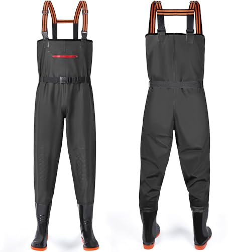 YOOHBERRYS Waders Peche Homme, Waders Pantalons de Pêche avec Poche Poitrine, Pantalons de Waders avec Bottes 42-46, Waders Peche Antidérapants Cadeau pour Amateurs de Pêche e Sportive