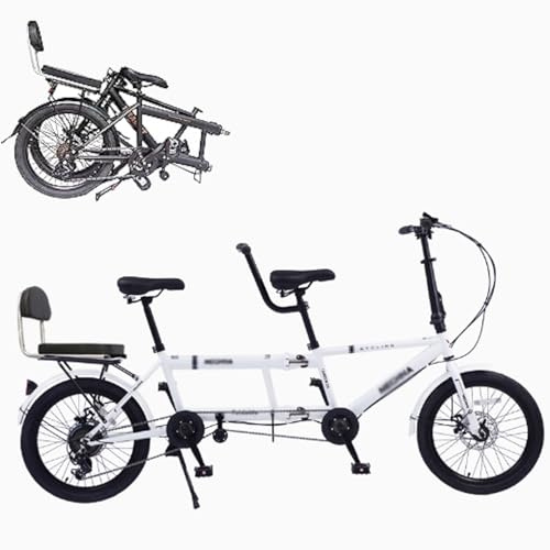 Wasd3Pods Biciclette Tandem Pieghevoli da 20 Pollici, Bici da Spiaggia Cruiser per Adulti, Bici Tandem con Ruote, Cambio a 7 velocità Regolabile, Bici Tandem Cruiser,White