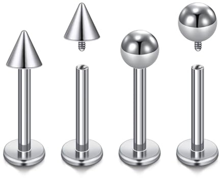 Briana Williams G23 Titanium Labret Piercing Jewellery 16G Tragus Earrings, Internally Threaded Labret Studs Medusa Lip Bar CZ, 6/8/10mm
