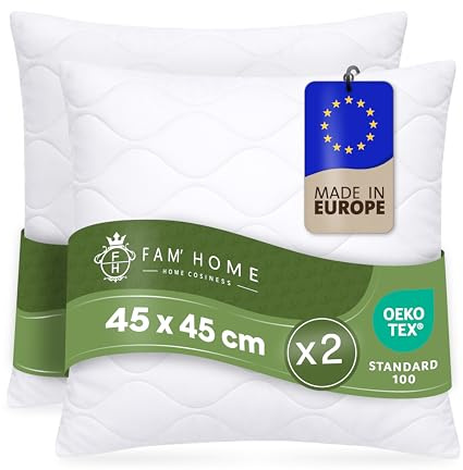Bett und als Dekokissen – weich & atmungsaktiv –allergiker kopfkissen 2er set– kissen 45x45 geeignet waschbar bei 95°C – OEKO-TEX® zertifiziert sofakissen– Mikrofaser Hülle – Faserbällchen Füllung