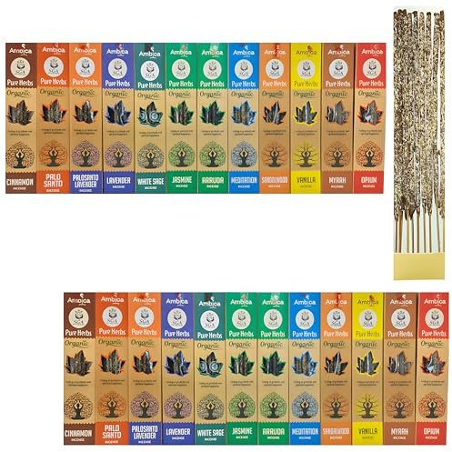 Incenso Naturale SGA, Incenso Biologico senza sostanze tossiche, 12 X 35g confezioni diverse e casuali che possono includere: Salvia Bianca, Sandalo, Ambra, Lavanda o Nag Champa. Fatto a mano.(SGA)