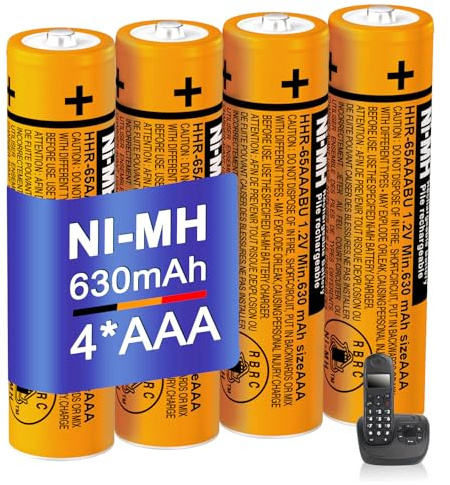 BENNTOP HHR-65AAABU Lot de 4 piles rechargeables NI-MH AAA 630 mAh 1,2 V pour téléphones sans fil Panasonic Gigaset BT