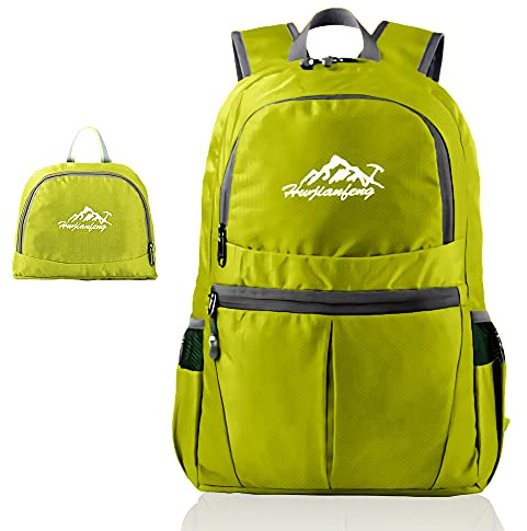 INTIRILIFE Zaino Pieghevole Ultraleggero in Lime - Zaino da Trekking Unisex 36L Impermeabile - Outdoor Daypack per Campeggio, Escursionismo, Viaggi, Arrampicata e Molto Altro