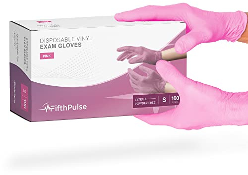 Pink Vinyl Disposable Gloves - Small, 100 Pack - Latex & Powder Free Medical Exam, Surgical & Cleaning Gloves - 3 Mil Thickness