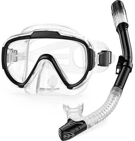 Lealinga Schnorchelset Erwachsene, Taucherbrille Schnorcheln Set mit Panorama-Weitblick Tauchmaske, Anti-Leck Schnorchelmaske für Schnorcheln, Schwimmen und Tauchen (T Schwarz)