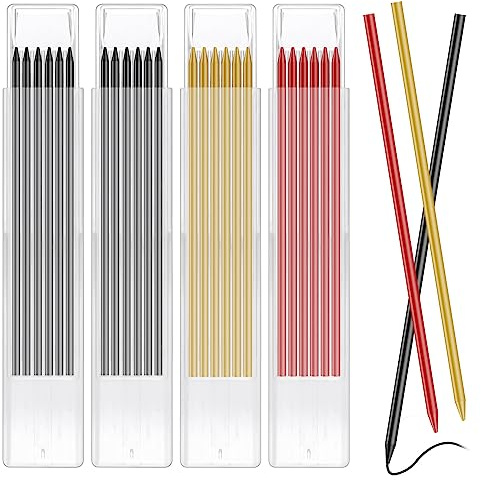 24 st pennpåfyllningar, 2,8 mm pennbly, påfyllningsersättning för spårare/Pica-pennor, solida snickare, djupa hålmarkör, vattentäta blyertspennor, påfyllning, för träbearbetning, byggnad (3 färger)