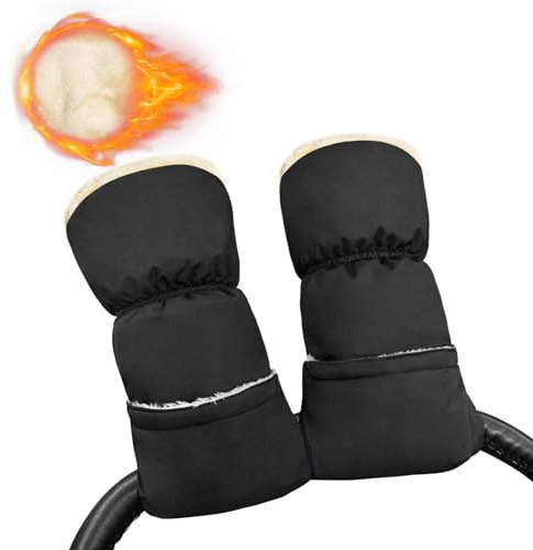 Handwärmer Kinderwagen mit Korallenvlies Fleece Innenseite, Wasserdicht Handschuhe Kinderwagen mit Tasche, Universal Wasserfest Winddicht Handmuff für Buggy Radanhänger