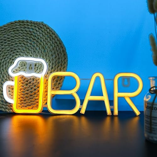 WIOSOUL Warm White Neon Beer Sign - USB or Battery Powered Night Light for Wall Decor, Kids Room, Bar, Store, Home, Party, Art Decor, Gifts（Warm/White）