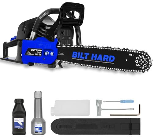 BILT HARD 18 Inch Gas Chainsaw, 46cc 2.4 HP Gas Power Chain Saw with Automatic Oiler, 2-Cycle Engine, Petrol Handheld Gasoline Chainsaws for Wood Cutting