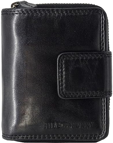 Hill Burry mit RFID Schutz kleine Geldbörse Portemonnaie, Portmonee aus Leder Waschleder Frauen Damen Langbörse Geldbeutel Geldtasche Frauen Design (schwarz)