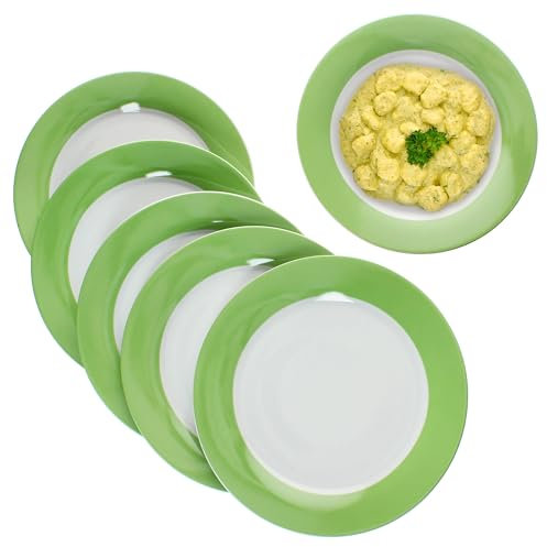 MamboCat Lot de 6 assiettes plates vertes - Assiettes plates en porcelaine colorée pour 6 personnes - Grandes assiettes colorées pour les repas principaux au petit-déjeuner, au déjeuner, au café et au