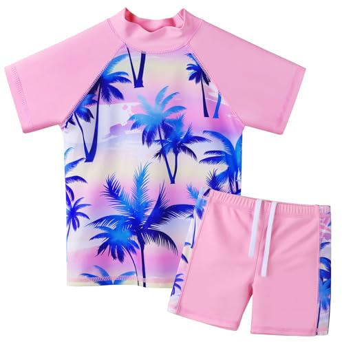 ZNYUNE Fille Maillot de Bain Imprimé 2 Pièces Enfant Rash Guard Anti-UV S451 CocoRosa 14A
