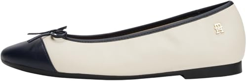 Tommy Hilfiger Women’s Toe Cap Leather Ballet Pumps, Off-White (Newsprint), 5
