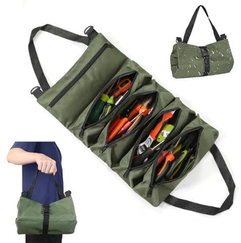 Borsa portautensili Bangbobi, piccola e vuota, con 5 tasche con cerniera, tessuto Oxford, passante per appendere, perfetta per elettricisti e artigiani, borsa portautensili a rotelle