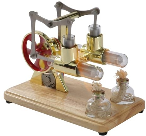 ZJchao Stirling engine motor kits,steam engine model building kits,Steam Engine Kit Cylinder Balance with Oak Baseplate and Drip Craftsmanship for Educational Displays and Children Entertainment(Gold)