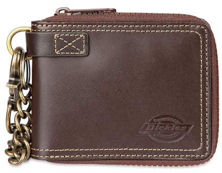 Dickies Men's Slim Everyday Leather Bifold Chain Wallet, Brown - Zip Around, One Size, Slim Everyday Leather Bifold Chain Wallet