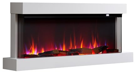 BALDERIA Elektrisk öppen spis Achilles L | Elektrisk väggkamin med 3D-lågeffekt, uppvärmning 1 500 W, LED-belysning, WiFi, appkontroll, sprakande ljud, fjärrkontroll, timer och termostat | svart
