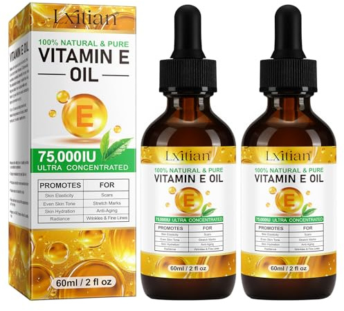 Vitamin E Oil for Skin,75.000 IE reines Vitamin E-Öl für Gesicht, Haar,Nagel- und Körperstraffung Plump Skin,Reduzieren Sie feine Linien und Narben,Nicht-GVO (Golden, 120ml)